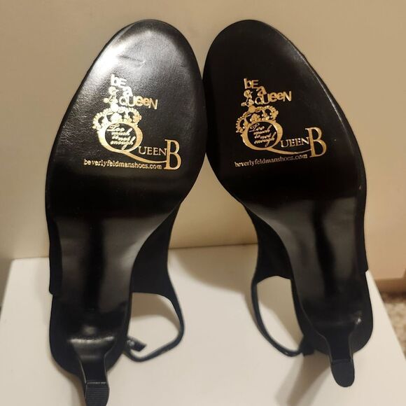 NEW Beverly Feldman Black Suede w/ Gold Studs Peep Toe Slingback Pumps sz.8 $275 - Picture 10 of 11